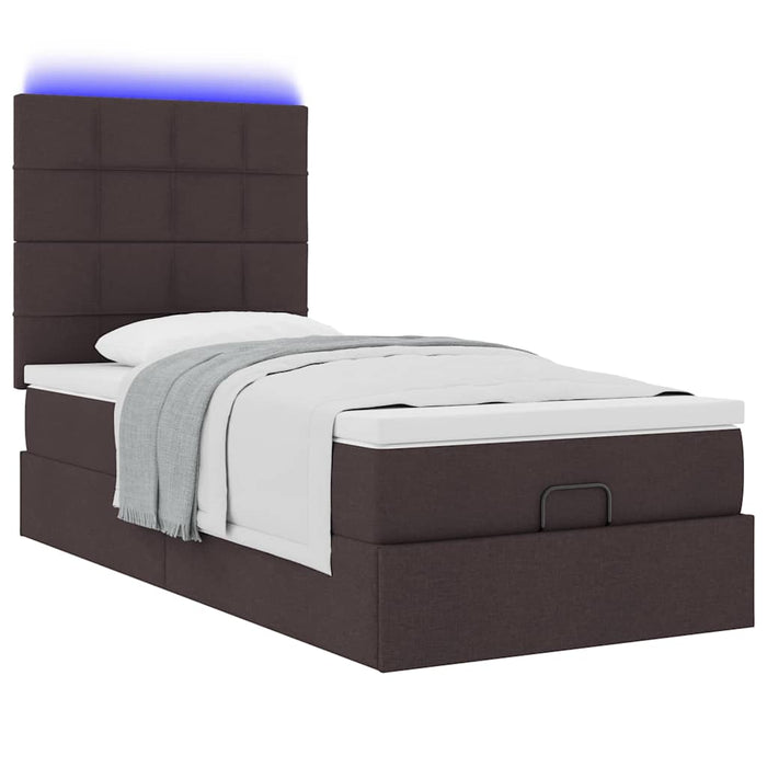 Cadru de pat otoman cu saltele țesătură maro închis 80x200cm WALTI