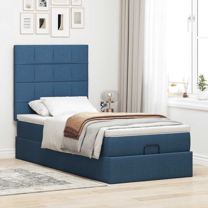 Pat otoman cu saltea și LED-uri albastru 100x200 cm țesătură - WALTI WALTI