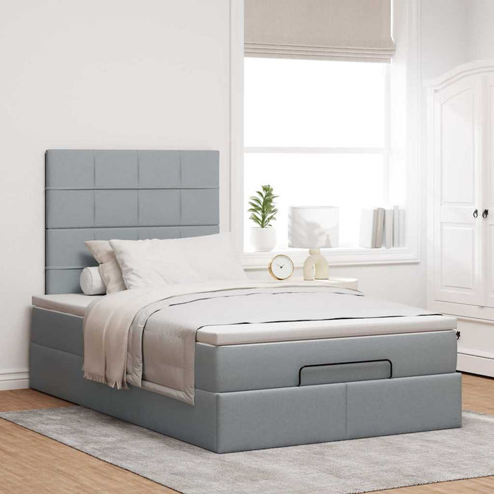 Cadru de pat otoman cu saltea țesătură gri deschis 120x200cm - WALTI WALTI