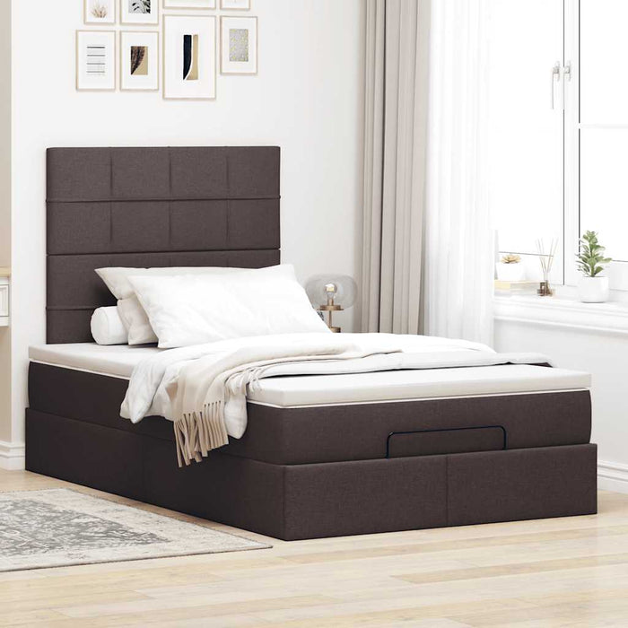 Cadru de pat otoman cu saltea țesătură maro închis 120x200 cm WALTI