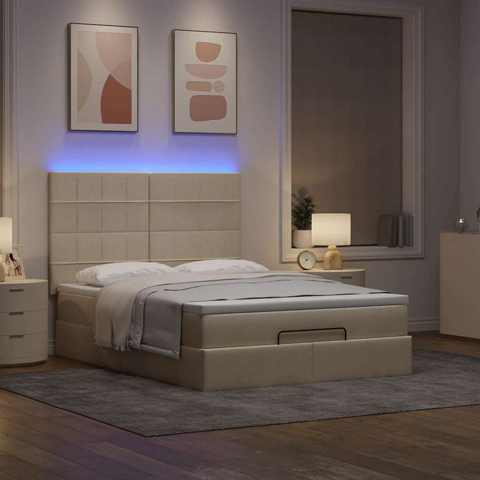 Cadru de pat otoman cu saltea crem 140x190cm stofa - WALTI WALTI
