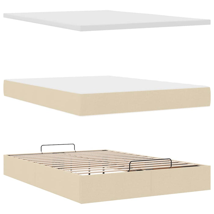 Cadru de pat otoman cu saltea crem 140x190cm stofa - WALTI WALTI