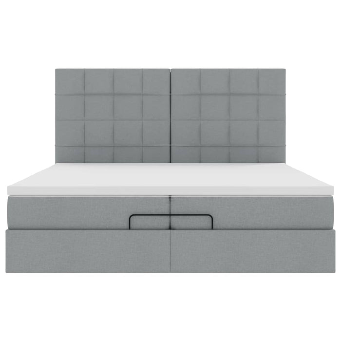 Cadru de pat otoman cu saltele țesătură gri deschis 200x200cm - WALTI WALTI