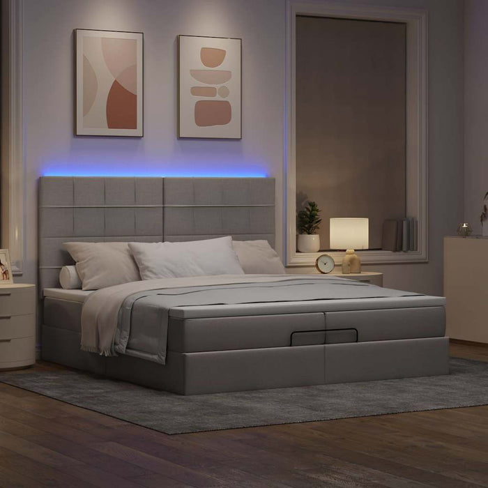 Cadru de pat otoman cu saltele Taupe 200x200cm țesătură WALTI