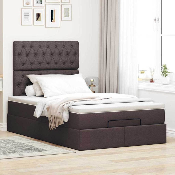 Cadru de pat otoman cu saltea țesătură maro închis 120x200 cm - WALTI WALTI