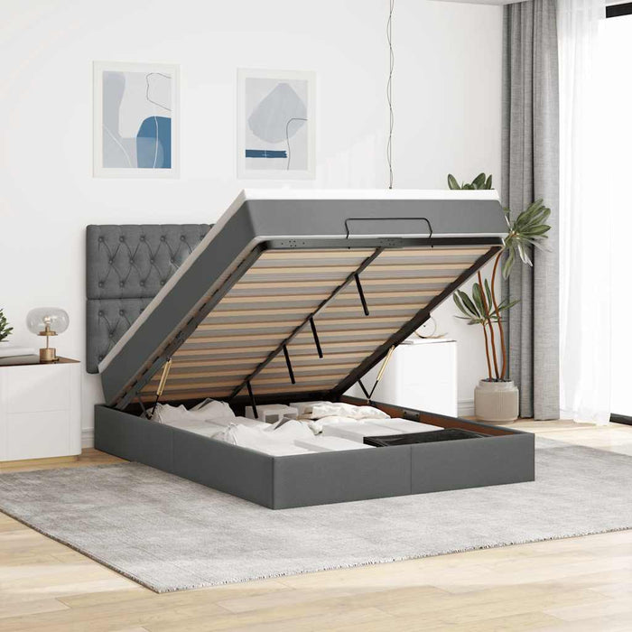 Cadru pat otoman cu saltea țesătură gri închis 140x190cm - WALTI WALTI