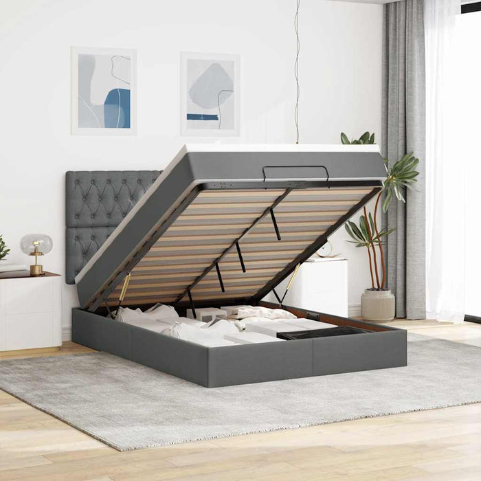 Cadru pat otoman cu saltea țesătură gri închis 140x200 cm - WALTI WALTI
