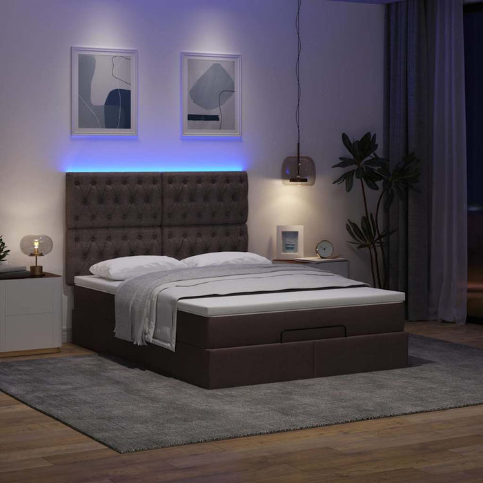 Cadru de pat otoman cu saltea țesătură maro închis 140x200 cm WALTI