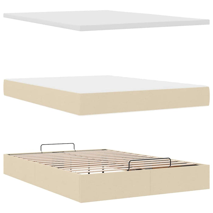 Cadru de pat otoman cu saltea crem 140x200cm stofa - WALTI WALTI
