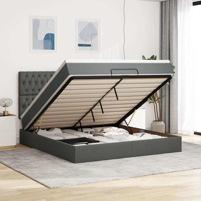 Cadru pat otoman cu saltea țesătură gri închis 160x200 cm - WALTI WALTI