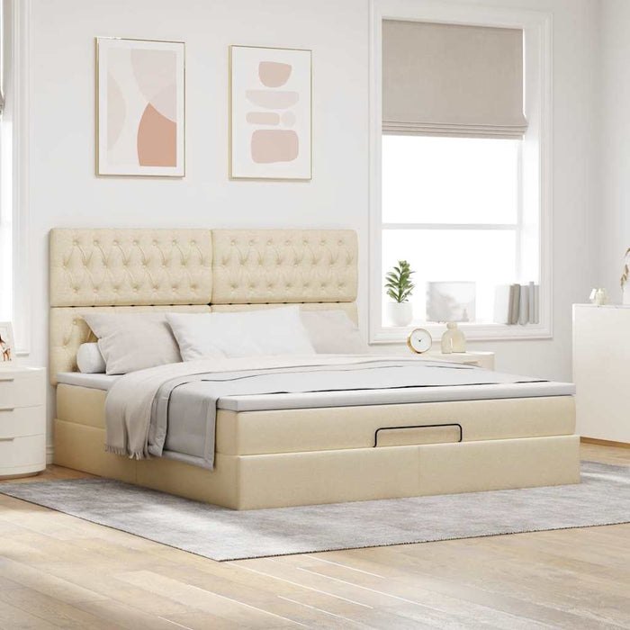 Cadru de pat otoman cu saltea crem 160x200cm stofa - WALTI WALTI