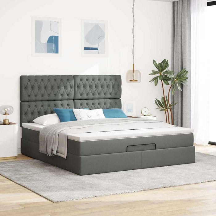Cadru pat otoman cu saltea țesătură gri închis 180x200 cm - WALTI WALTI