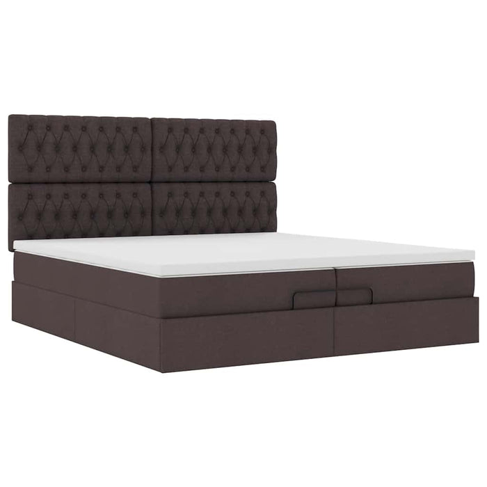 Cadru de pat otoman cu saltele țesătură maro închis 200x200cm WALTI