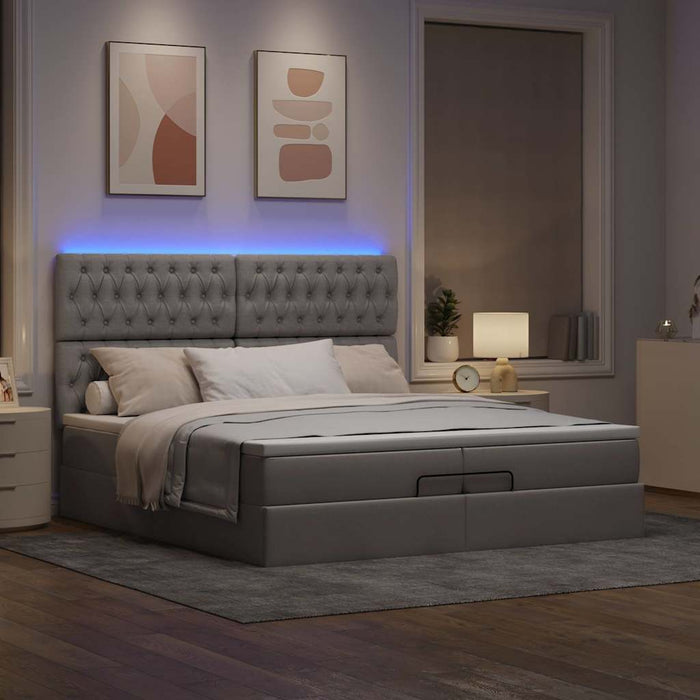 Cadru de pat otoman cu saltele Taupe 200x200cm țesătură WALTI