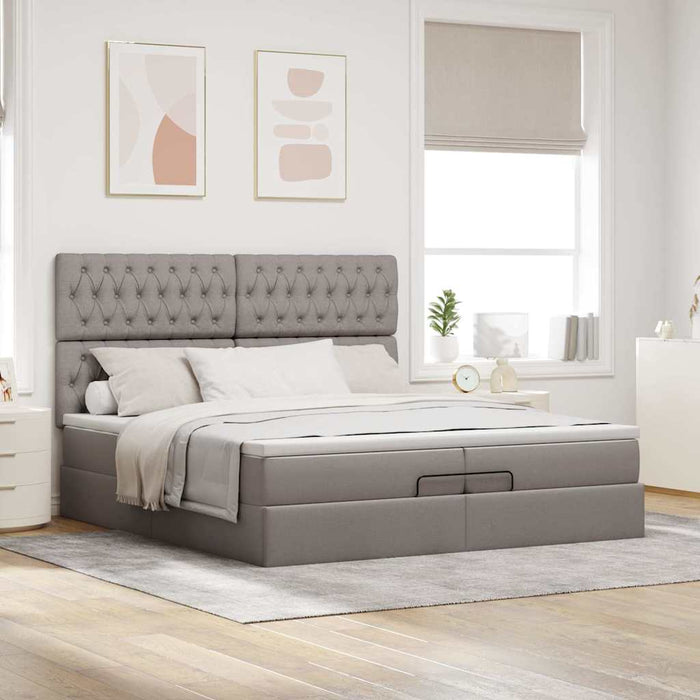 Cadru de pat otoman cu saltele Taupe 200x200cm țesătură WALTI