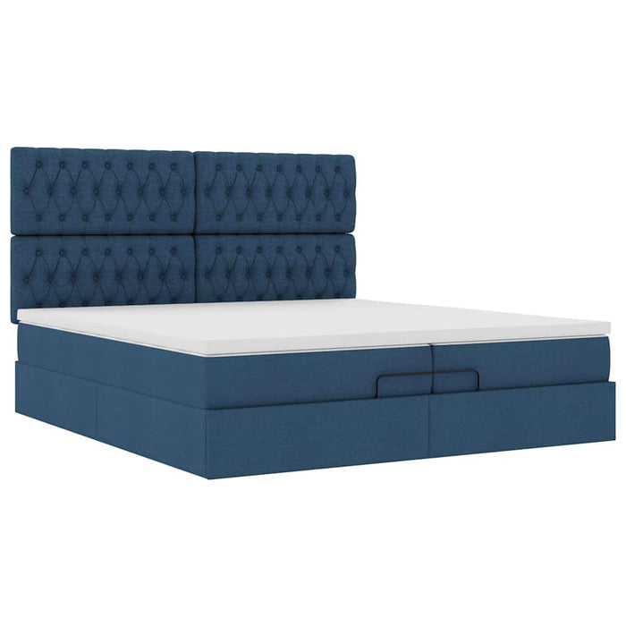 Cadru de pat otoman cu saltele, țesătură albastră 200x200cm - WALTI WALTI