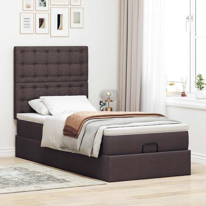 Cadru de pat otoman cu saltele țesătură maro închis 80x200cm WALTI