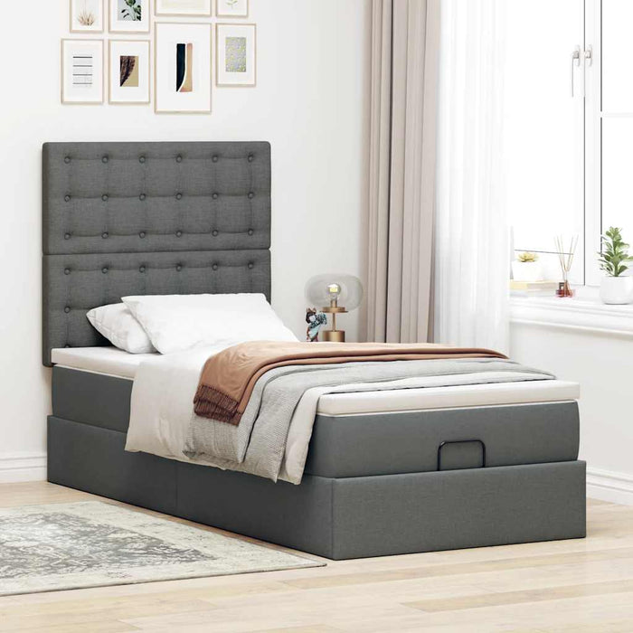 Cadru de pat otoman cu saltele Gri închis 90x190cm țesătură - WALTI WALTI