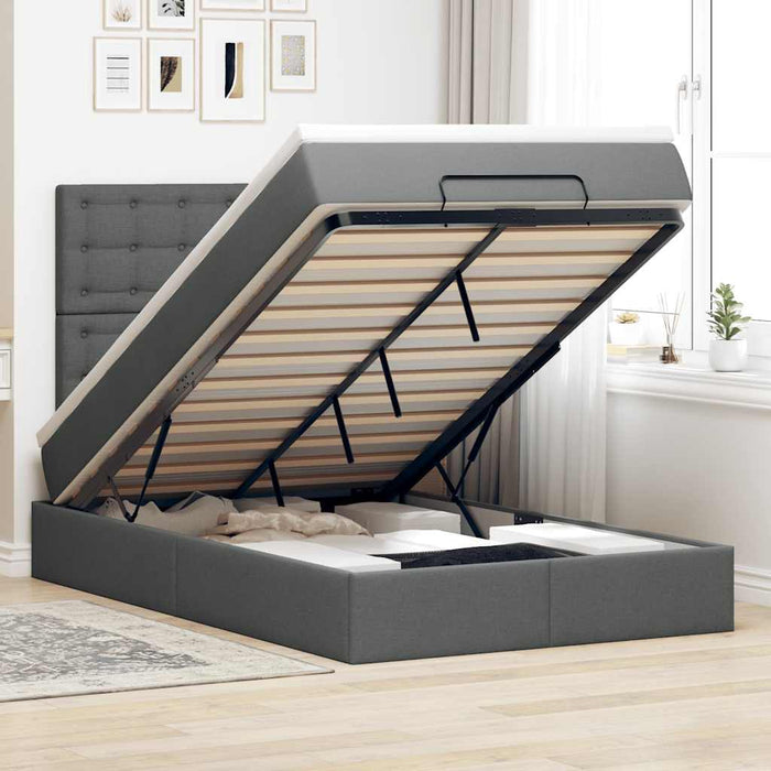 Cadru pat otoman cu saltea țesătură gri închis 120x190 cm WALTI