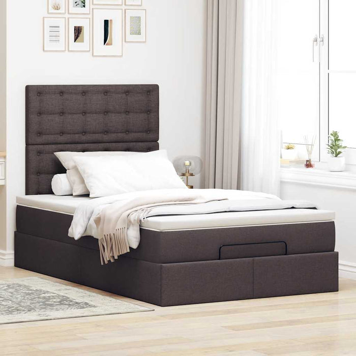 Cadru de pat otoman cu saltea țesătură maro închis 120x200 cm WALTI