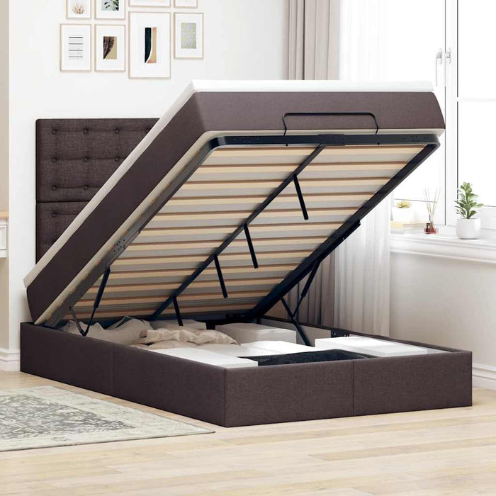 Cadru de pat otoman cu saltea țesătură maro închis 120x200 cm WALTI