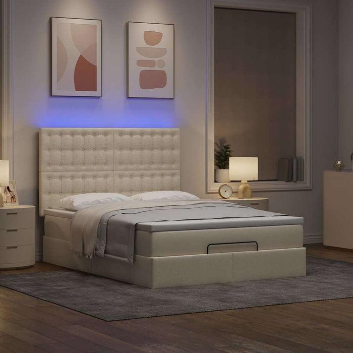 Cadru de pat otoman cu saltea crem 140x190cm stofa - WALTI WALTI
