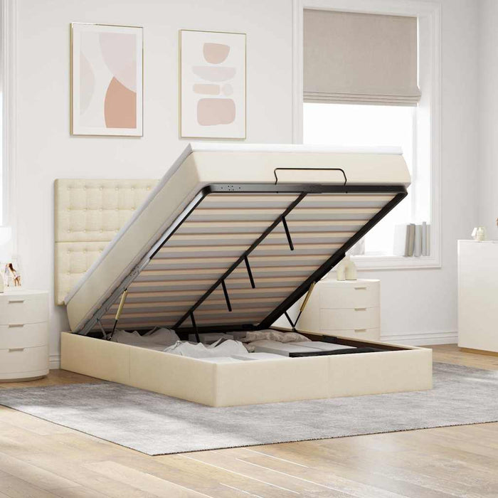 Cadru de pat otoman cu saltea crem 140x190cm stofa - WALTI WALTI