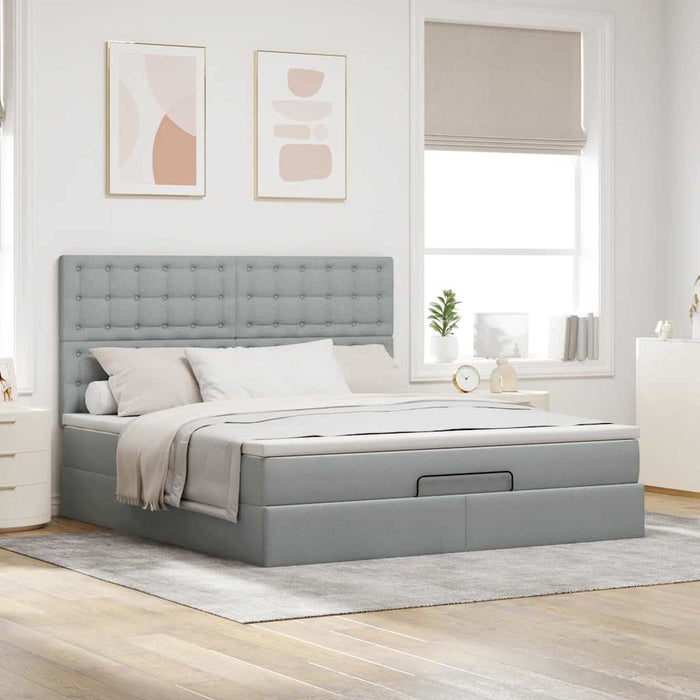 Cadru pat otoman cu saltea țesătură gri deschis 180x200cm - WALTI WALTI