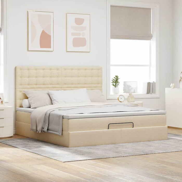 Cadru de pat otoman cu saltea crem 180x200cm stofa - WALTI WALTI