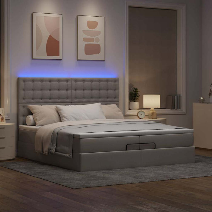 Cadru de pat otoman cu saltele Taupe 200x200cm țesătură WALTI