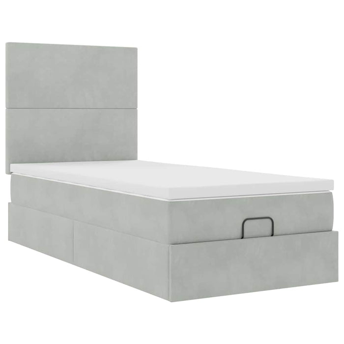 Cadru de pat otoman cu saltea Gri deschis 80x200cm catifea - WALTI WALTI