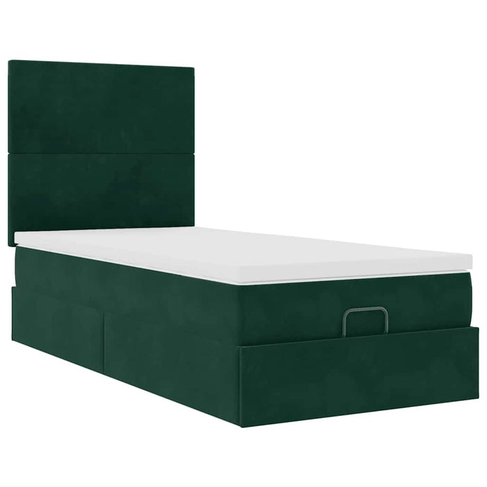 Cadru de pat otoman cu saltele, catifea verde închis 80x200cm - WALTI WALTI