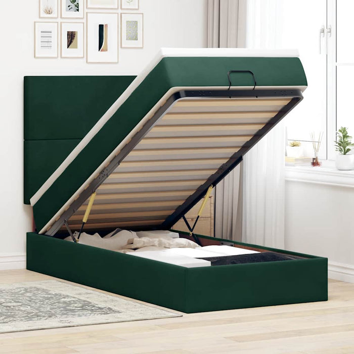 Cadru de pat otoman cu saltele, catifea verde închis 80x200cm - WALTI WALTI