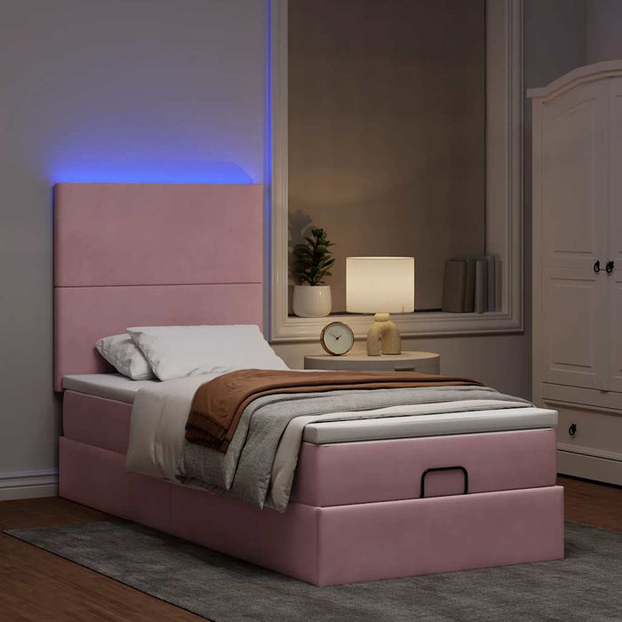 Cadru de pat otoman cu saltele Roz 80x200cm catifea - WALTI WALTI