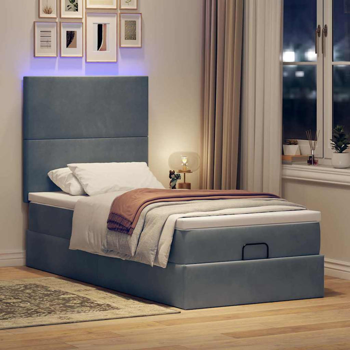 Cadru de pat otoman cu saltele Gri închis 90x190cm catifea - WALTI WALTI