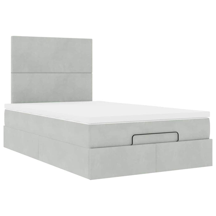 Cadru de pat otoman cu saltele Gri deschis 120x190cm catifea - WALTI WALTI
