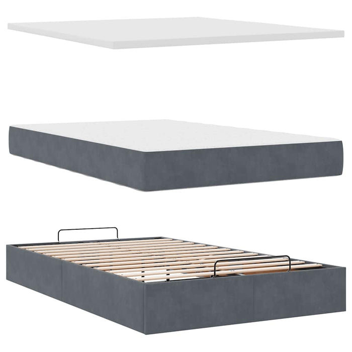 Cadru de pat otoman cu saltele Gri închis 120x190cm catifea - WALTI WALTI