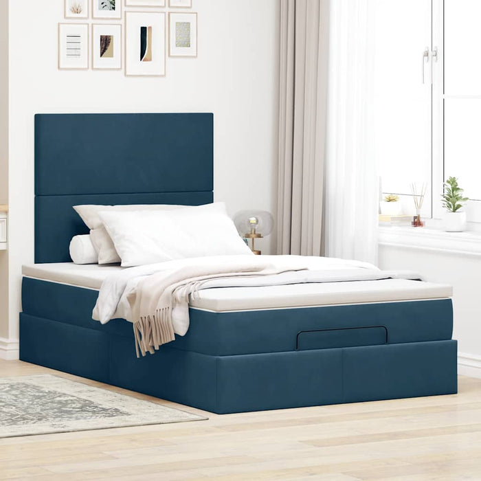Cadru pat otoman cu saltele Albastru închis 120x190cm catifea - WALTI WALTI