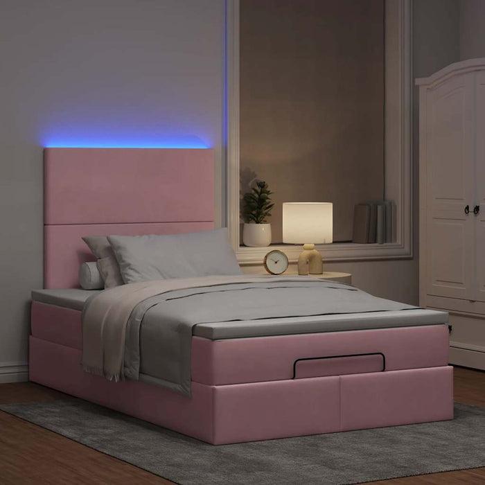 Cadru de pat otoman cu saltea, catifea roz 120x200cm - WALTI WALTI