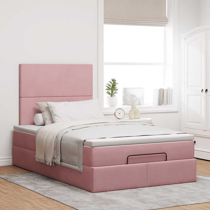 Cadru de pat otoman cu saltea, catifea roz 120x200cm - WALTI WALTI