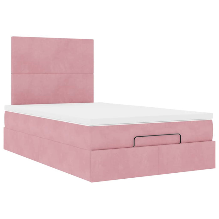 Cadru de pat otoman cu saltea, catifea roz 120x200cm - WALTI WALTI