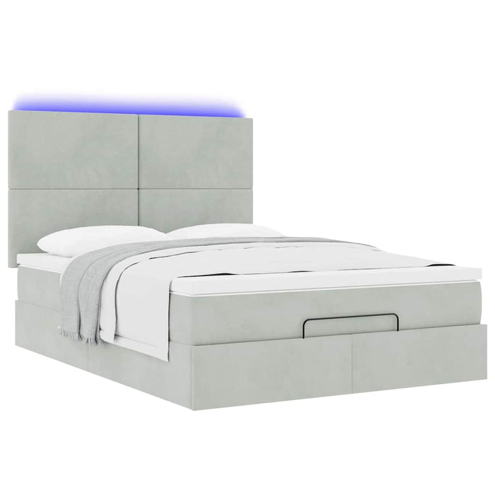 Cadru de pat otoman cu saltele Gri deschis 140x190cm catifea - WALTI WALTI