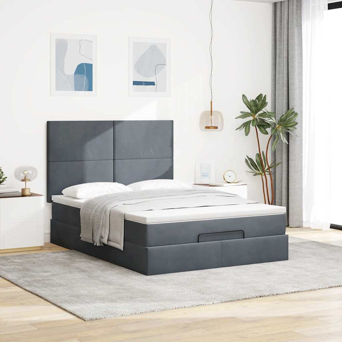 Cadru de pat otoman cu saltele Gri închis 140x190cm catifea - WALTI WALTI