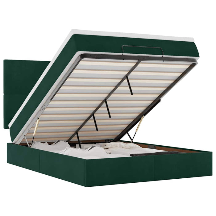Cadru de pat otoman cu saltele, catifea verde închis 140x190cm - WALTI WALTI