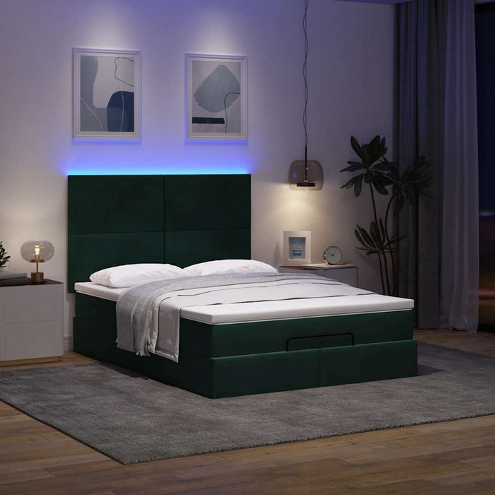 Cadru de pat otoman cu saltele, catifea verde închis 140x190cm - WALTI WALTI
