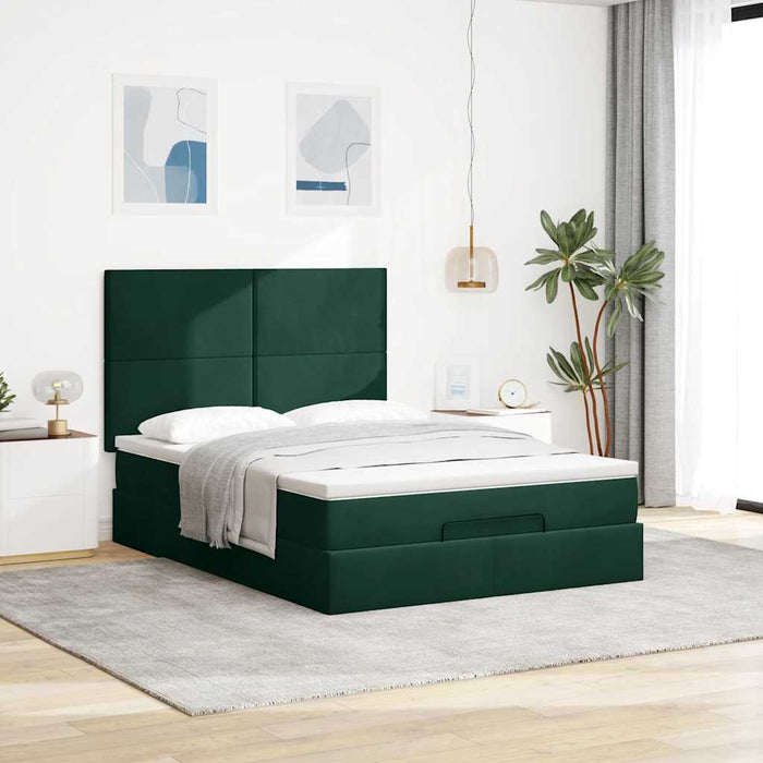 Cadru de pat otoman cu saltele, catifea verde închis 140x190cm - WALTI WALTI