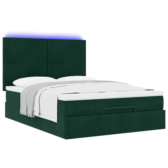 Cadru de pat otoman cu saltele, catifea verde închis 140x190cm - WALTI WALTI