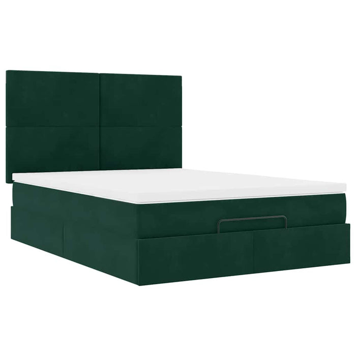 Cadru de pat otoman cu saltele, catifea verde închis 140x190cm - WALTI WALTI