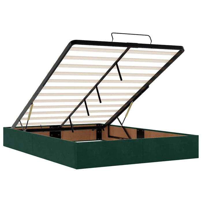 Cadru de pat otoman cu saltele, catifea verde închis 140x190cm - WALTI WALTI