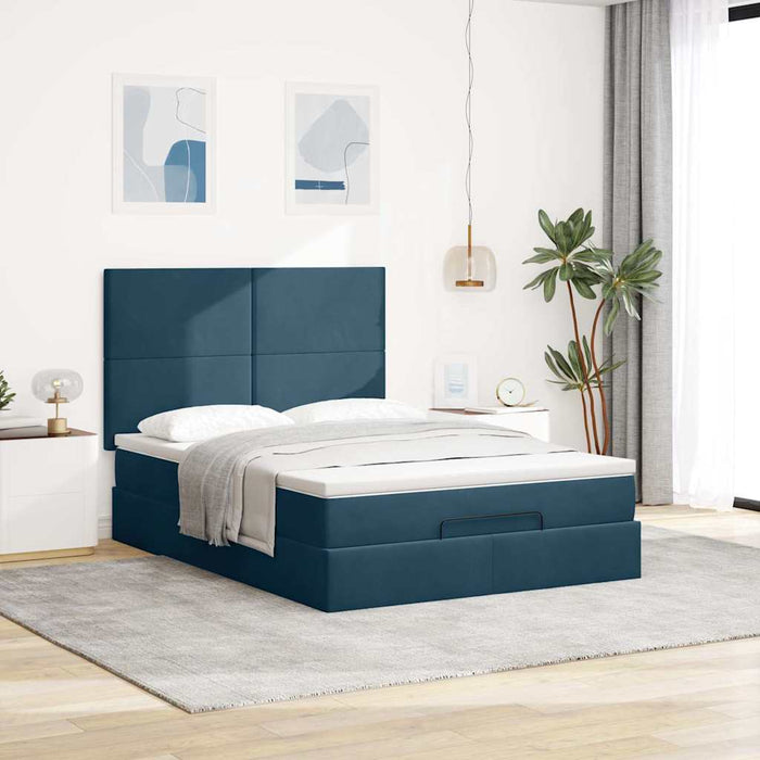 Cadru pat otoman cu saltele Albastru închis 140x190cm catifea - WALTI WALTI